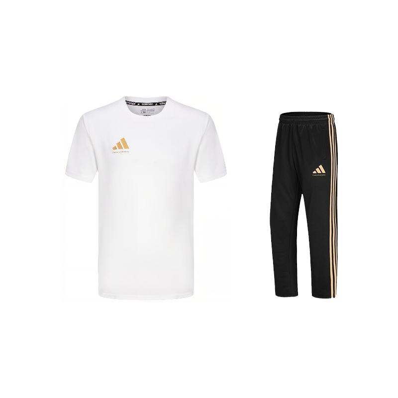 

Adidas Taekwondo Pullover Round Neck Simple Short Sleeve T-Shirt Comfortable Striped Fashion Long Pants Casual Sports Suit ADICLTS24CTKP-WG+TR30PT-BG L