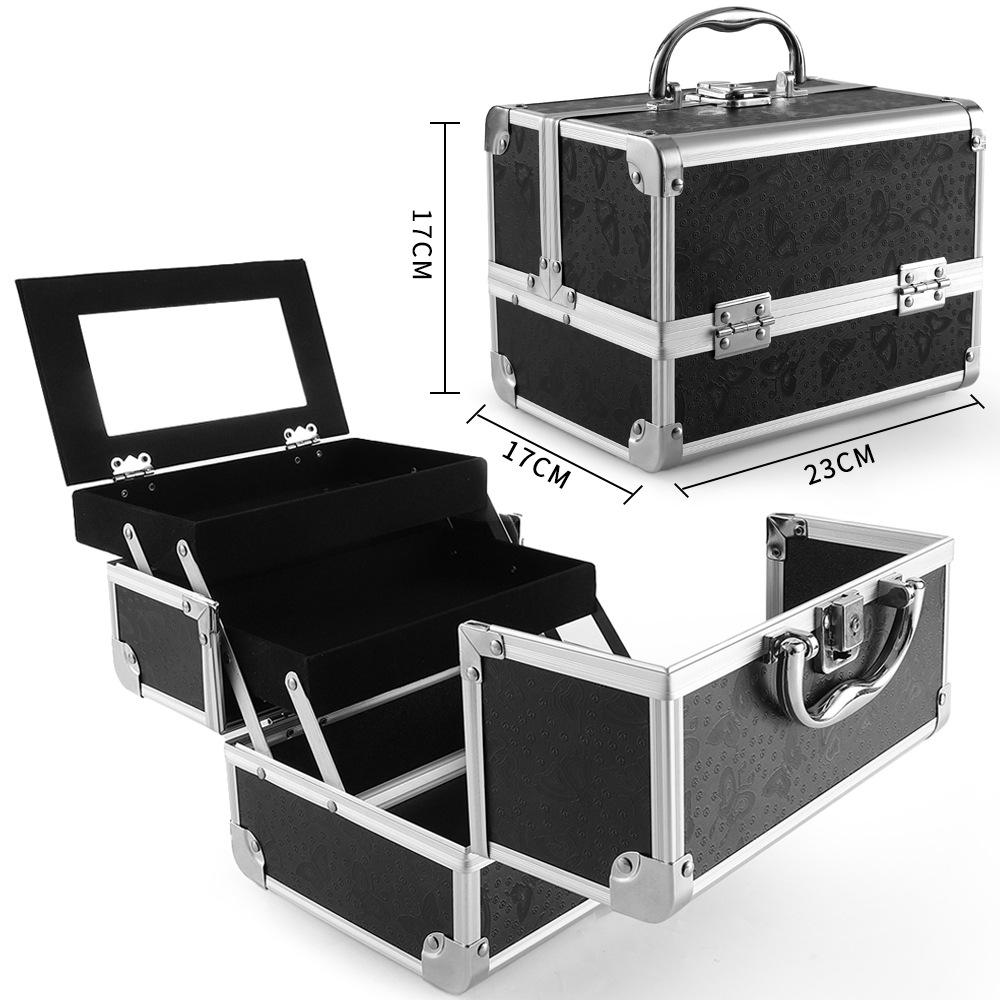 

Портативный алюминиевый ящик для хранения косметики с зеркалом - вместительный, многослойный ящик для инструментов для профессиональных визажистов