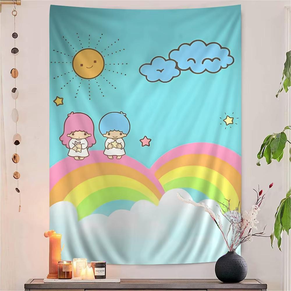 Sanrio Gemini Twin Stars Colorful Tapestry Hippie Flower Dorm Wall Art Decor