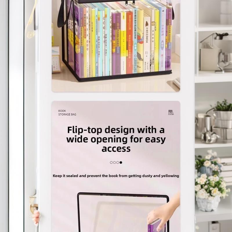 Space Saving Clear Transparent Book Storage Organizer with Sturdy Zipper Comfortable Handles for Bedroom Closet Storage