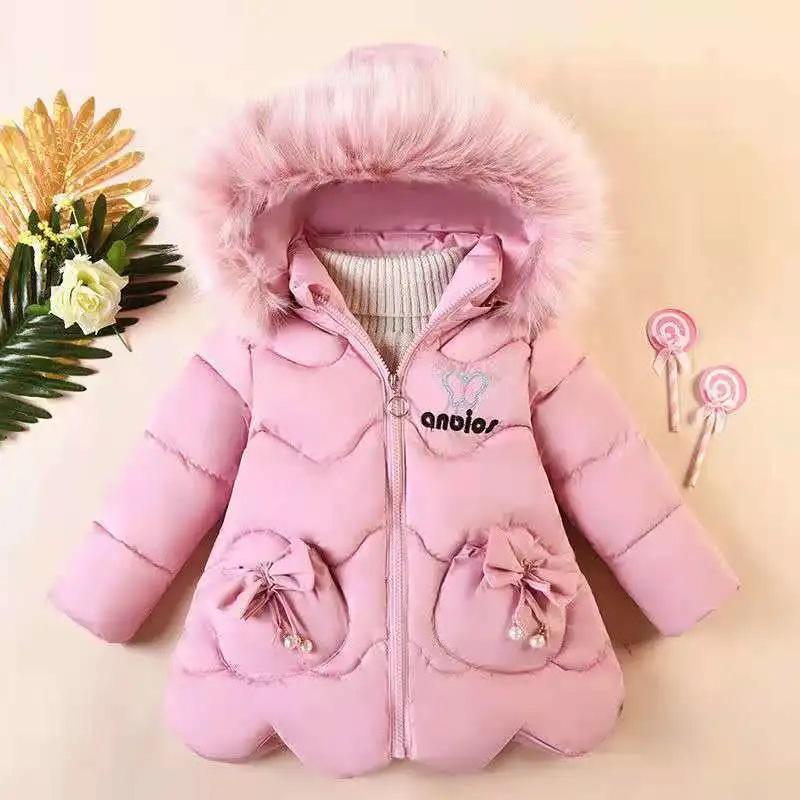 Children's Winter Coat Little Girl Cotton-padded Jacket Thickened Fashion Down  Jacket Girl's Medium Long Super Cute  Jacket
