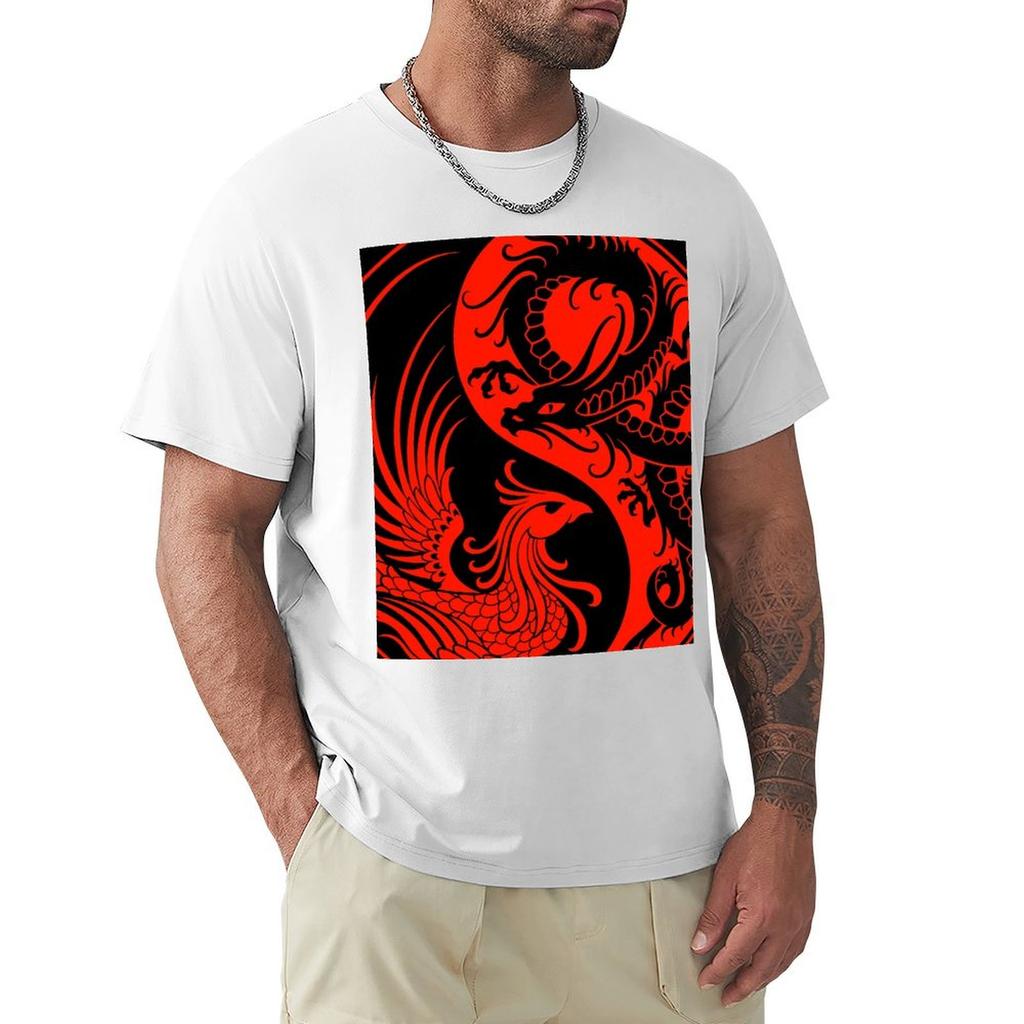 Red and Black Dragon Phoenix Yin Yang TShirt Custom Tshirts Clothing Blouse Mens Graphic Tshirts Pack
