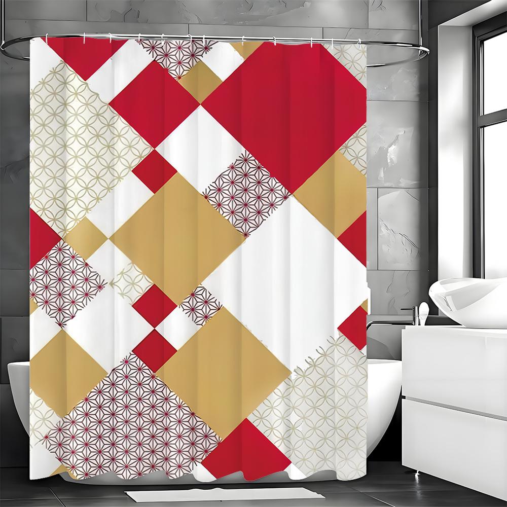 Irregular Square Geometric Shower Curtain, Bathroom Decorative Shower Curtain, Waterproof Shower Curtain with Hooks