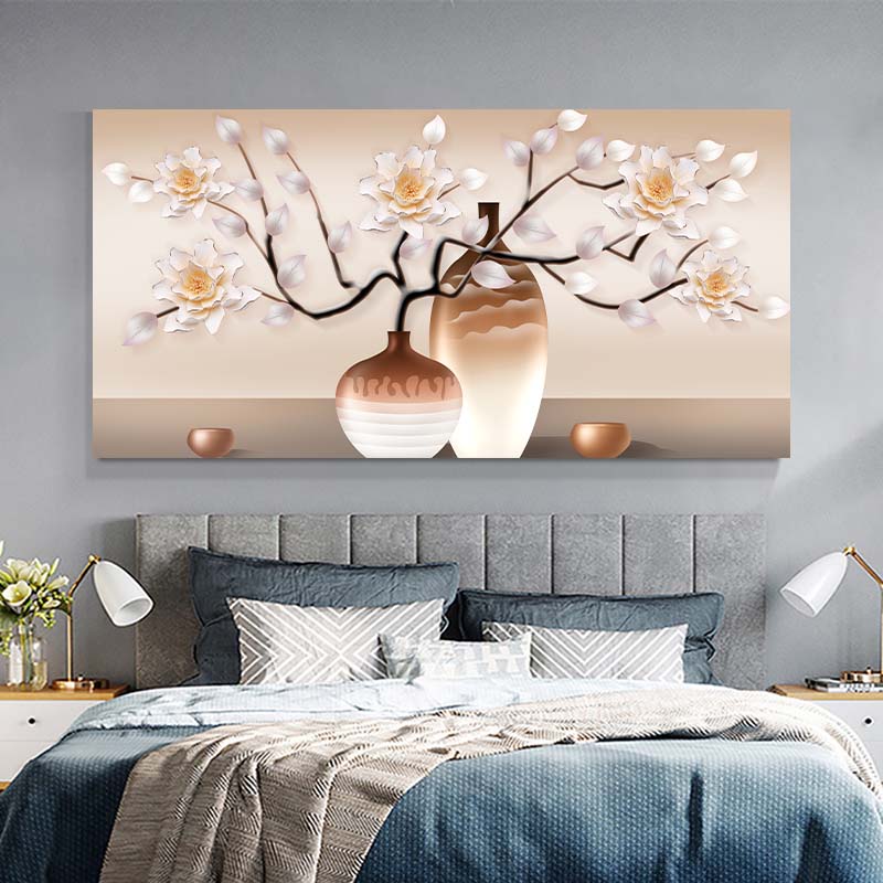 Abstraktes Goldenes Weißes Blume Leinwandgemälde Licht Luxus Wandkunst Bild Poster und Drucke für Wohnzimmer Heimdekor Kein Rahmen