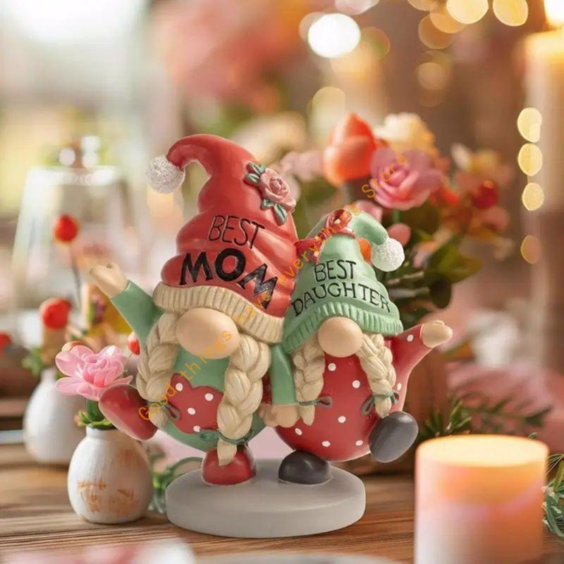 

Garden Gnomes Statue Mother and Daughter Christmas Sculpture for Lawns Balcony Decoration Waterproof Resin Figurine 55KF CN