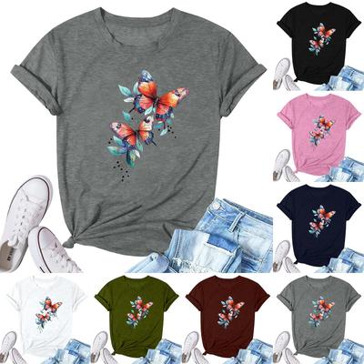 Women's Fashion Printed Casual Pleated Round Short Sleeve T-Shirt Top