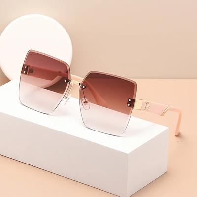 Vintage Sun Glasses Fashion Rimless Square Sunglasses Woman Man Brand Designer Women Luxury Retro Big Frame  Uv400