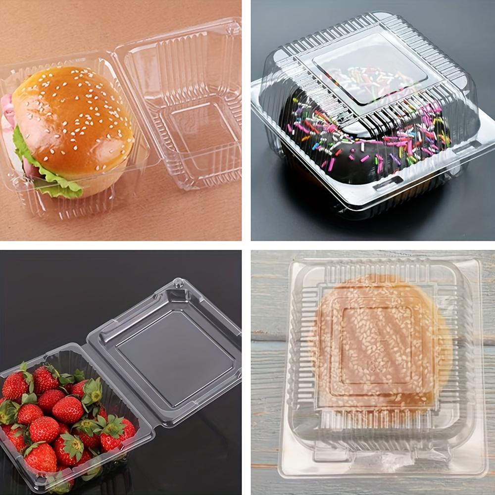 100pcs 5 X 5 Inch Clear Plastic Hinged Take Out Containers Clamshell Takeout Tray Food Clamshell Containers for Dessert, Cakes, Cookies, Salads, Pasta