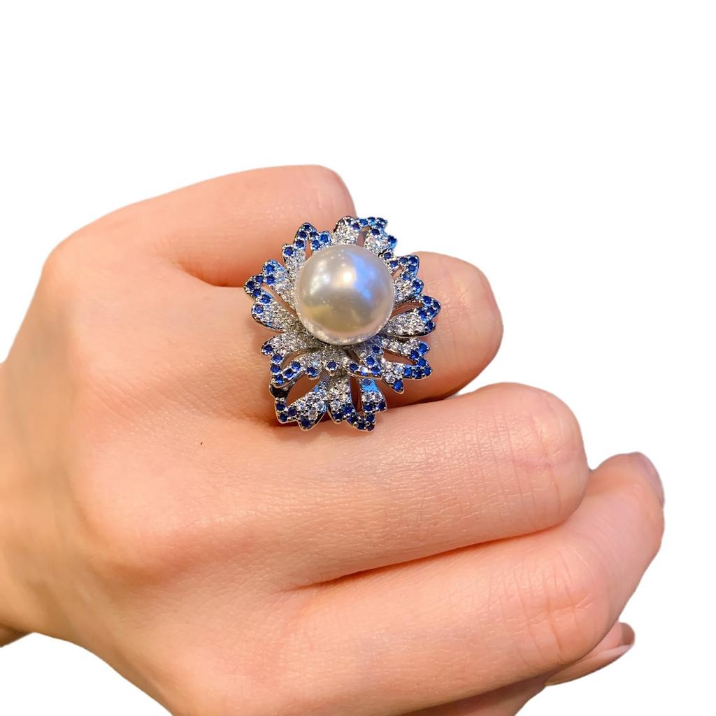 Australian Fritillary Pearl Sapphire Diamond, Stylish Ring, Adjustable Ring