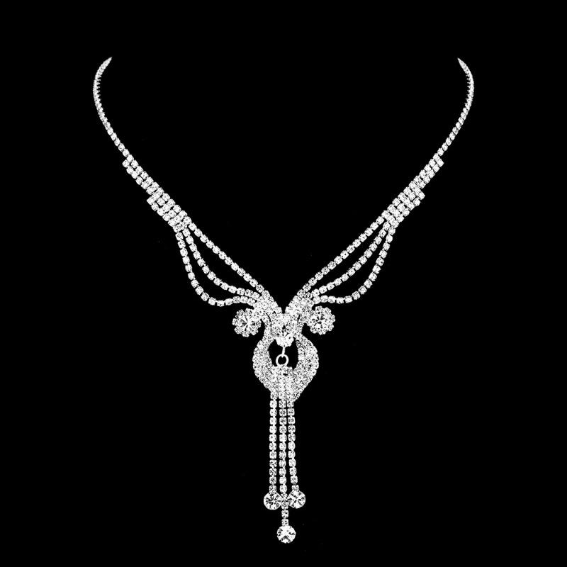 Elegant rhinestone necklace and earring set - diamond-studded accessories for evening gowns