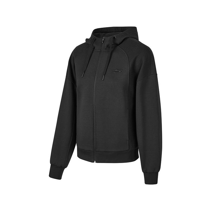 Skechers Goknit Comfortable Soft Hooded Jacket Women jackets Carbon-Black P424W138-0018 L