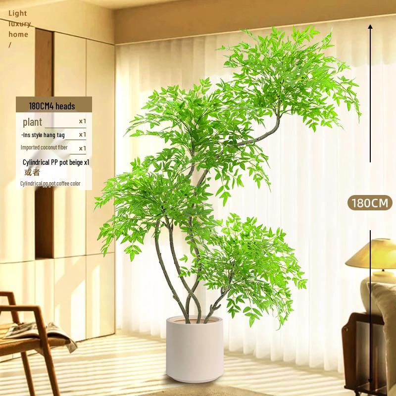 Large Indoor Potted Nandina Domestica Faux Plant - Luxury Green Décor for Living Room