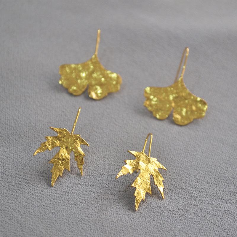 

Gold-Plated Ginkgo and Maple Leaf Earrings for Women