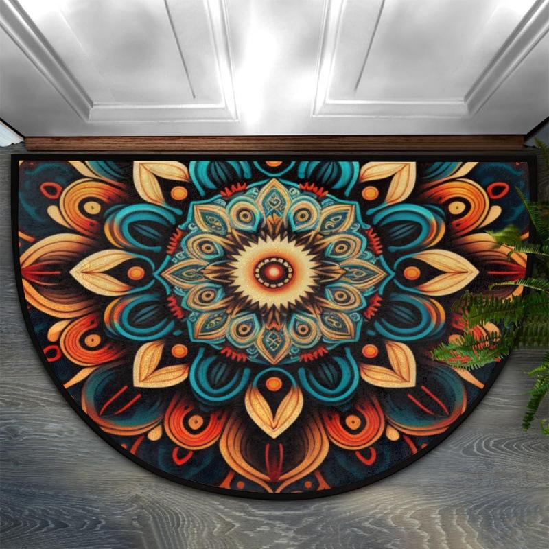 Bohemian Floral Retro Style Semi-Circular Entrance Mat