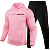 Parisline Men Hoodie & Jogger Set, City Name with Red Gradient Horizontal Bar Chest Print, Thick Fleece Sport Two Piece Outfit for Casual Daily Trips