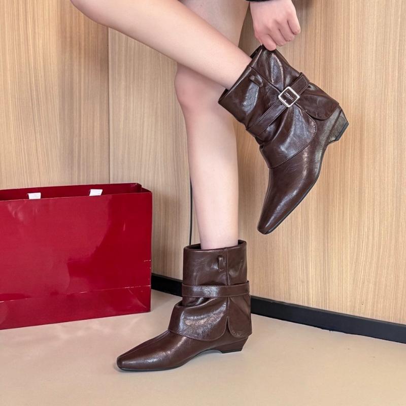 Female Low Heel Footwear Modern Ladies Ankle Boots Shoes Buckle Fashion Pointed Toe Women Short Western Boots Slip on Shoes