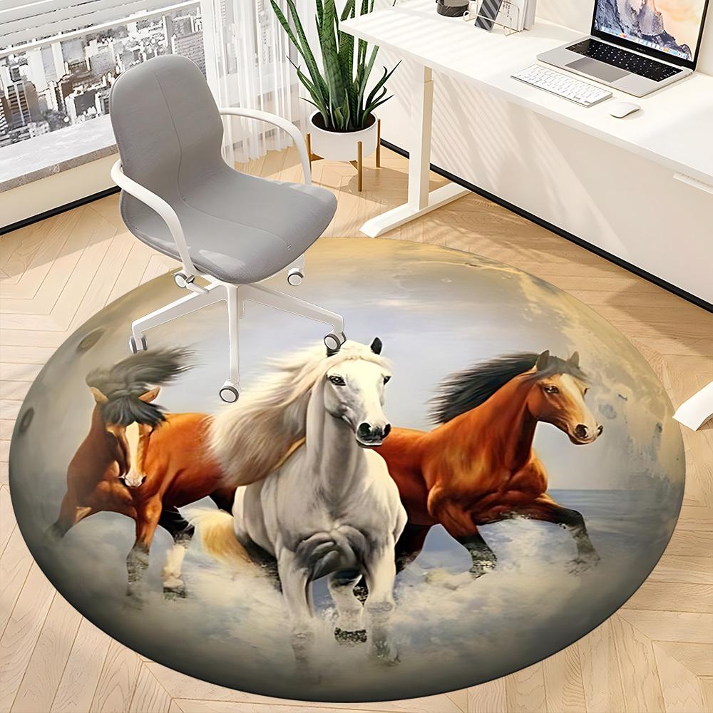 1PC Horse Office Round Area Rug, Mat Suitable For Office, Under Office Chairs Bedroom Living Room Home Decor, Room Deco