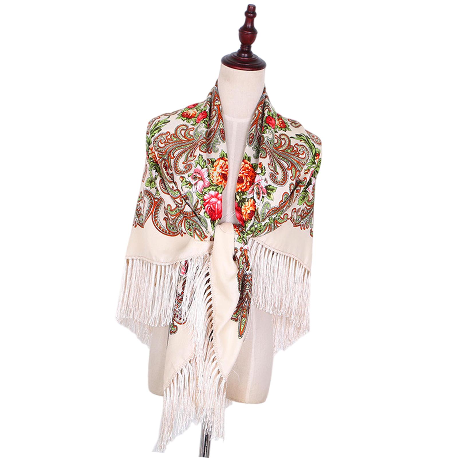 

Breathable Multifunctional Scarf Winter Shawl Lightweight Cotton Fabric Stylish Fringe Design Shoulder Wrap 130x130cm бежевый