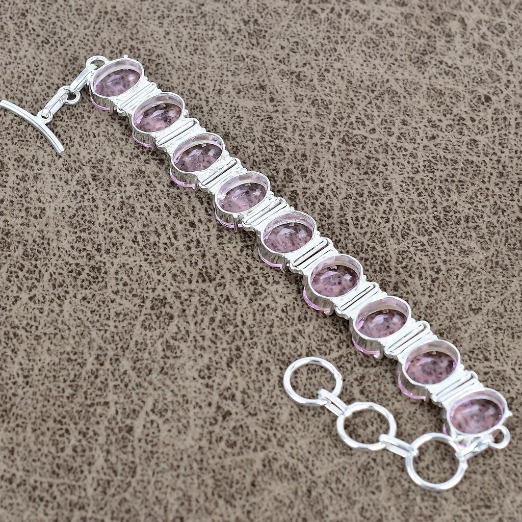 Pink Kunzite Gemstone Handmade 925 Sterling Silver Bracelet 7-8" KKG-135