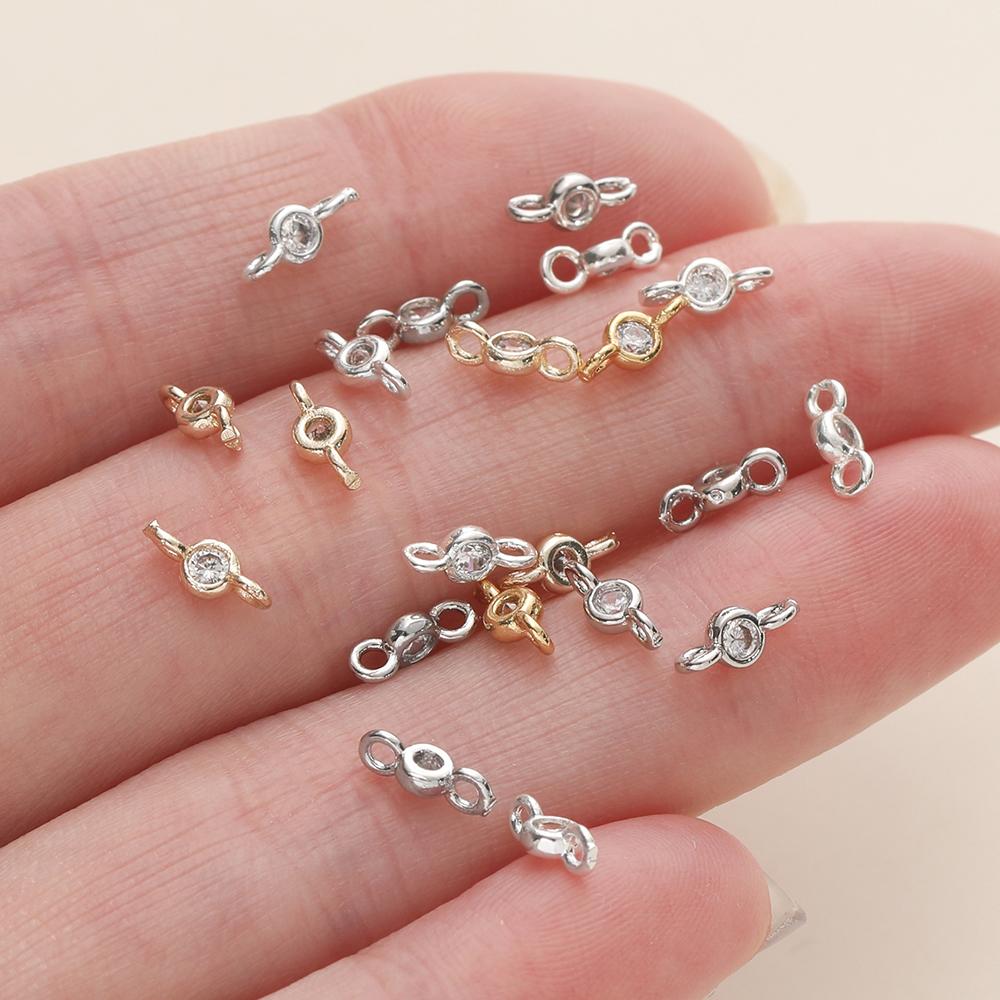 10Pcs 14/18K Gold Color Plated 2 Holes with Zircon Connect Charms Pendants for DIY Bracelet Necklace Jewelry Making Accessories
