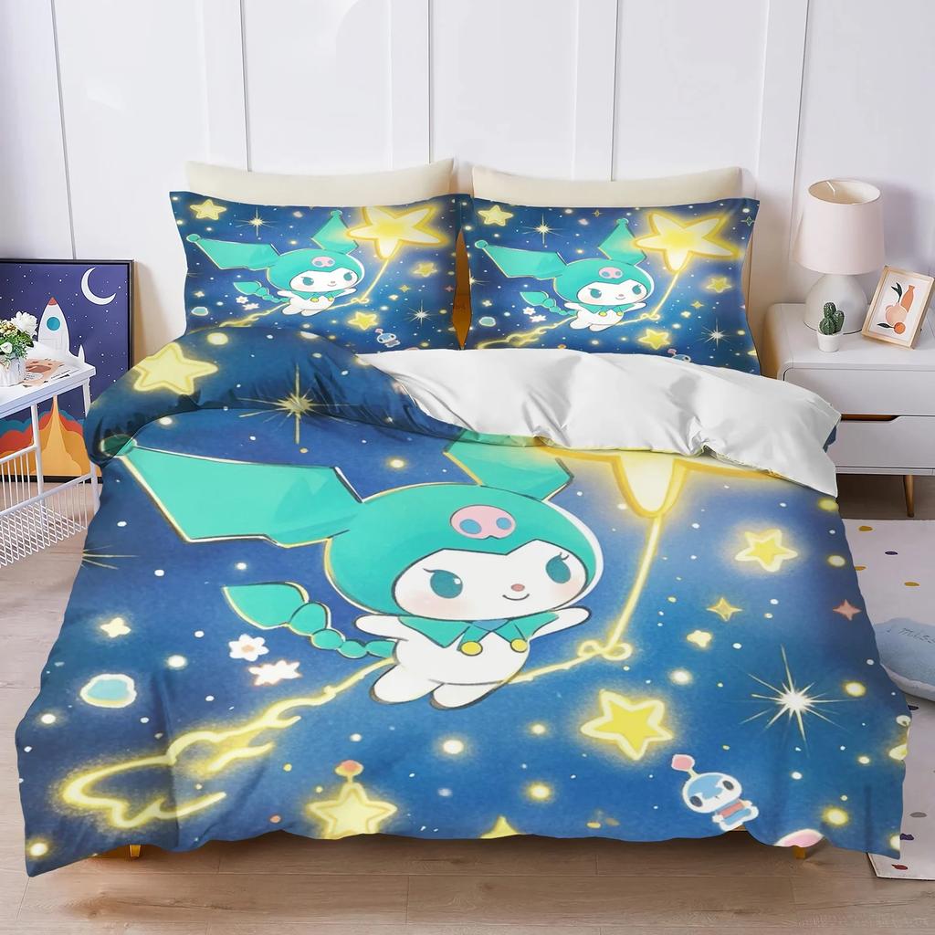 Kuromi Sanrio Bedding Sets 3D Comforter Bed Cover Duvet Cover Pillow Case 2-3 Pieces Sets Children Bedroom Decoration
