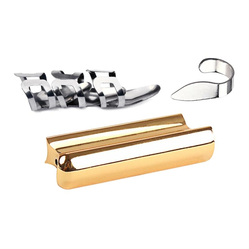 Guitar Slide Stainless Steel Tone Bar Guitar Lap Slide Tone Bar with 3Pcs Finger Picks & 1Pc Thumb Pick for Guitar Bass