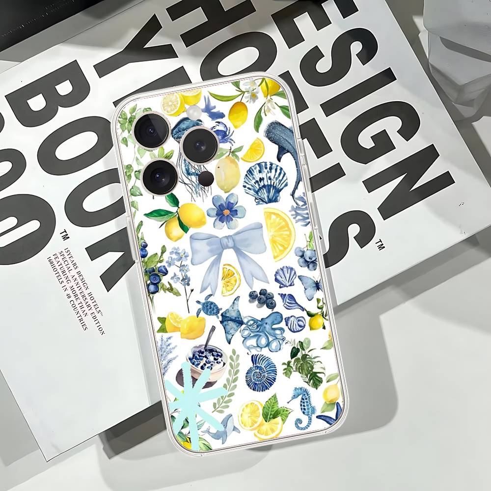 Seaside Scenery Wine Lemon Phone Case For iPhone 17 16 15 11 12 14 13 Pro Max Mini X XS XR 7 Plus 17E Shockproof Cover Fundas