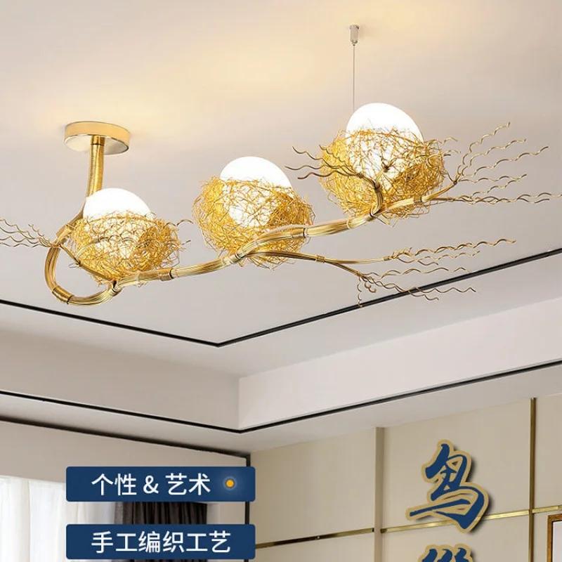 Modern Led Living Dining Room Kitchen Chandeliers Gold Bird Nest Egg Glass Ball Pendant Light Bedroom Loft Ceiling Hanghing Lamp