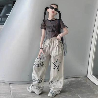 2024 Girls' Trendy Hand-Painted Summer Trousers - Casual Fashion Overalls for Big Kids