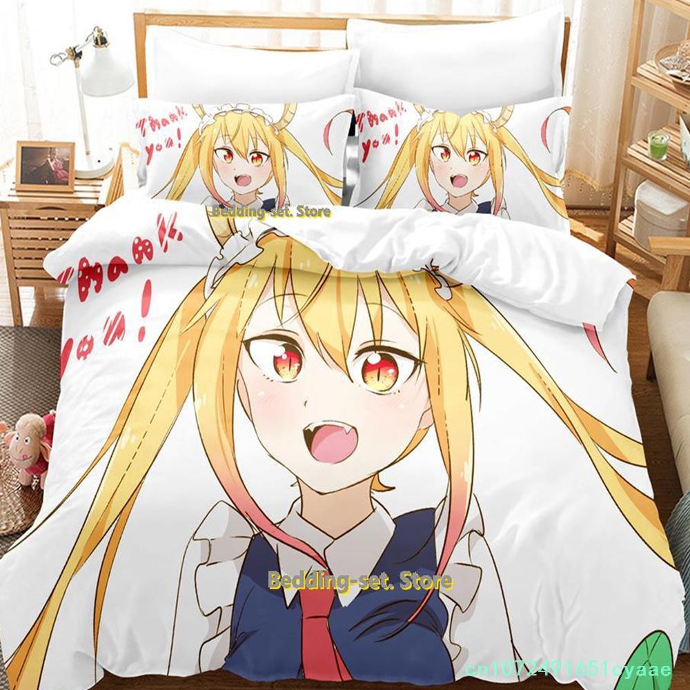 Miss Kobayashi's Dragon Maid Bedding Set Anime three-piece Set Adult Kid Bedroom Duvetcover Sets Kawaii Girls Conjunto De Cama