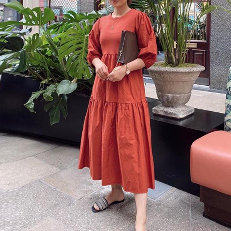 

ZANZEA Летнее повседневное женское длинное платье с круглым вырезом и рукавами 3/4