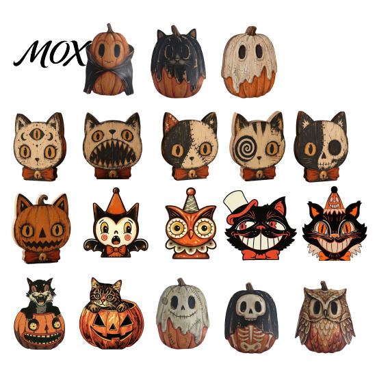 Textured Wood Craft Ornaments Halloween Wooden Ornaments, Distressed Pumpkin/Cat Decorations, Desktop & Wall Premium Solid Art Decors for Autumn