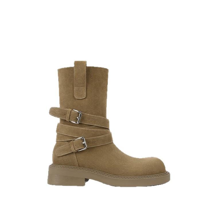 [Suding Home] Soft Aden Boots~ Retro Suede Belt Buckle Thick-soled Martin Pile Short Boots Women's Western Boots