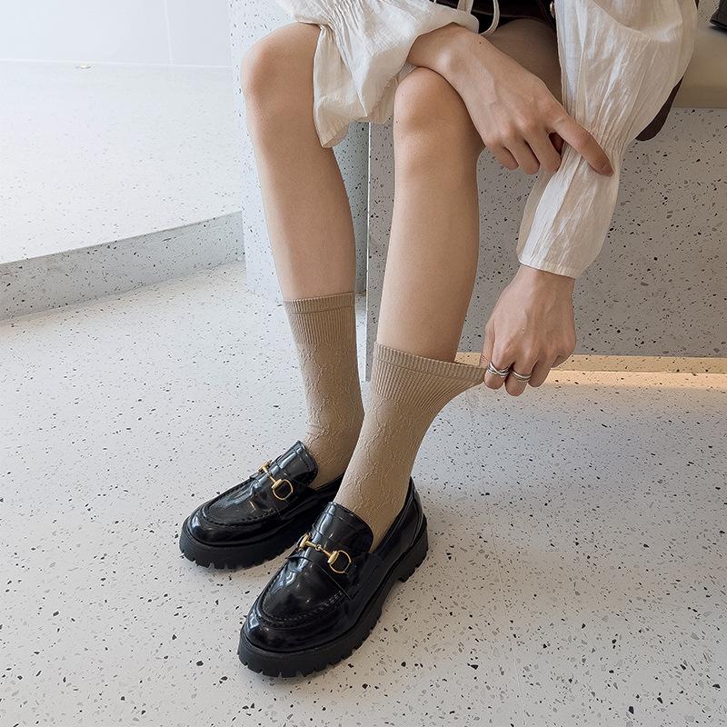 Women's Fall Diamond Solid Color Precollage Style All Purpose Mid Tube Cotton Socks