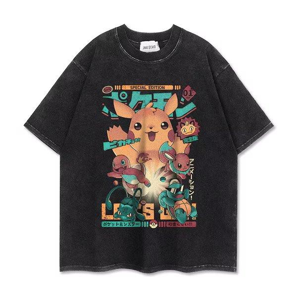 Oversized Pokemon Graphic T-shirt Man Women Vintage Washed Short Sleeve Tee Casual Top Y2k Summer 2026 Fashion Loose Cotton Tee