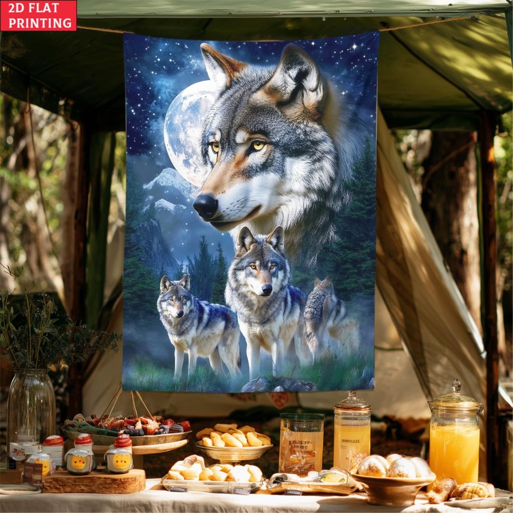 Wolf Pack Full Moon Night Forest Wall Tapestry Nature Animal Art Bedroom Decor Wild Animal Lovers Hunting Themed Tapestry