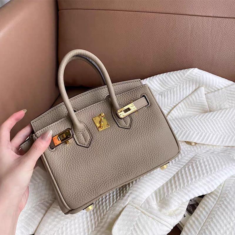 European and American Foreign Trade Models, First-layer Cowhide Lychee Pattern Platinum Bag, Genuine Leather Women's Bag Shoulder Crossbody Mini Bag