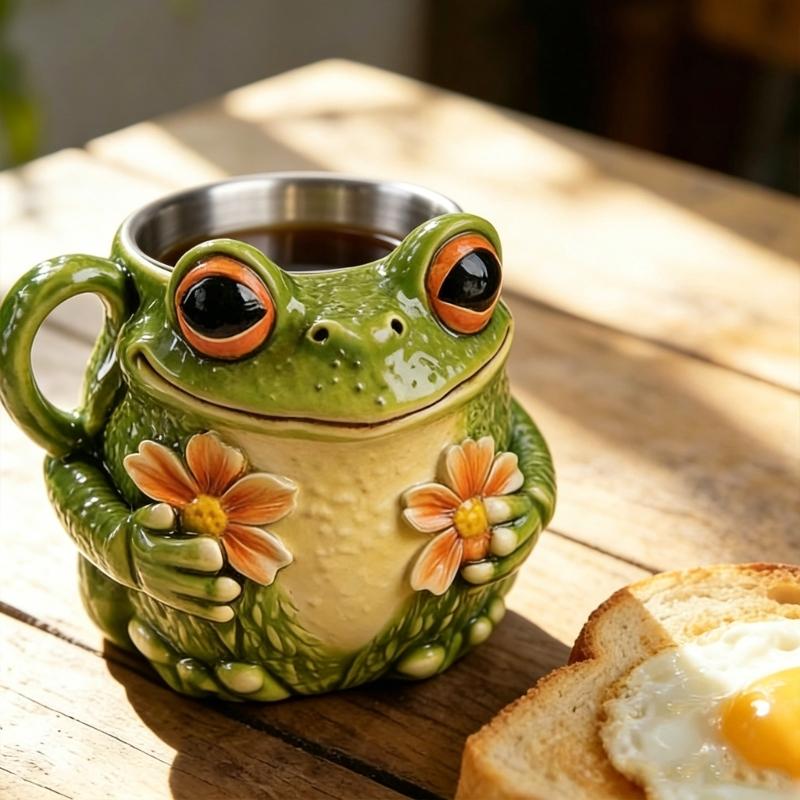 Elegant Frogs And Florals Designs Ceramic Coffee Mug Drinking Cup For Home Offices Use With Comfortable Handle