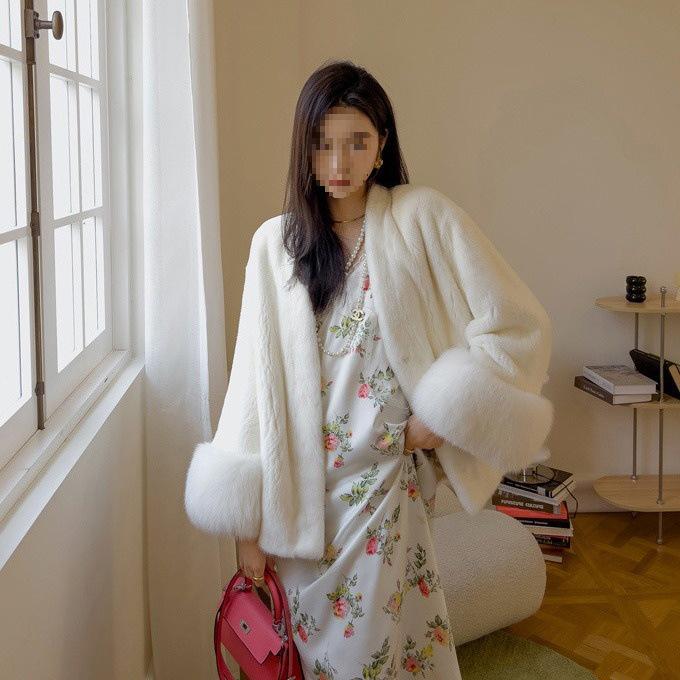 

Women s Faux Mink V-Neck Coat - Korean Fashion, Slimming Fit, Furry Outerwear Small