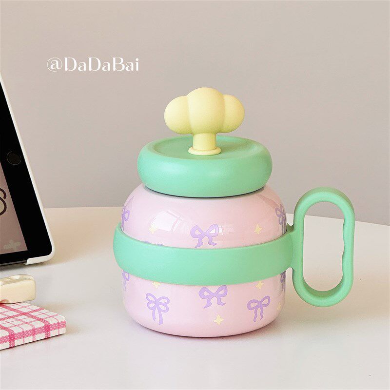 

Large-Capacity Thermos Cup for Girls 2024 New Style High-Looking Straw Cup Office Student Water Cup Kt Cat Cute Pink Green Cloud Office Cup [700ml]