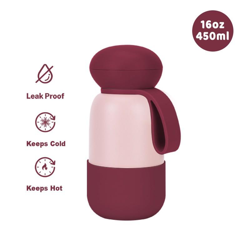 Borraccia da Viaggio Termica Sottovuoto in Acciaio Inossidabile da 450ml con Anello Maniglia per Sport all'Aperto, Ufficio, Campeggio