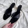 Retro high-heeled toe cool slippers flip-flops women's outer wear with skirt simple temperament stiletto sandals
