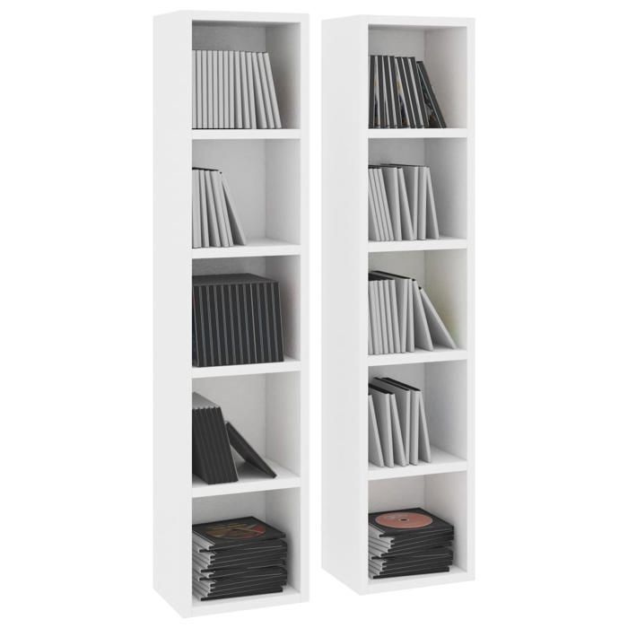 CLOUD Armoires à CD Armoire de rangement - bibliothèque 2 pcs Blanc 21x16x93,5 cm Bois d'ingénierie CHYNEW4292553