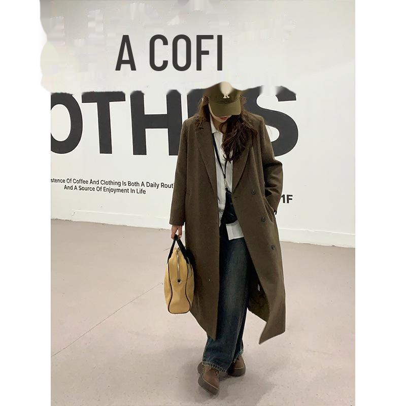 2024 Women's Oversized Retro Woolen Coat - Hepburn Style, Medium to Long, High-End, Temperament Design