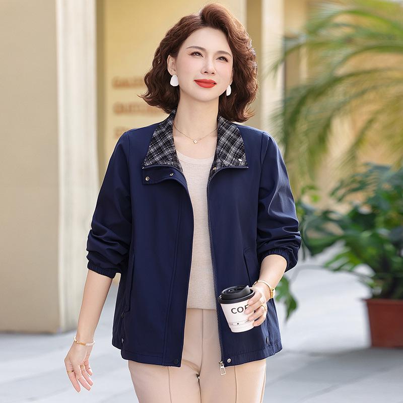 Mother s Spring Plaid Patchwork Jacket for Women - Casual Loose Slimming Fit for Middle-aged and Elderly 3XL