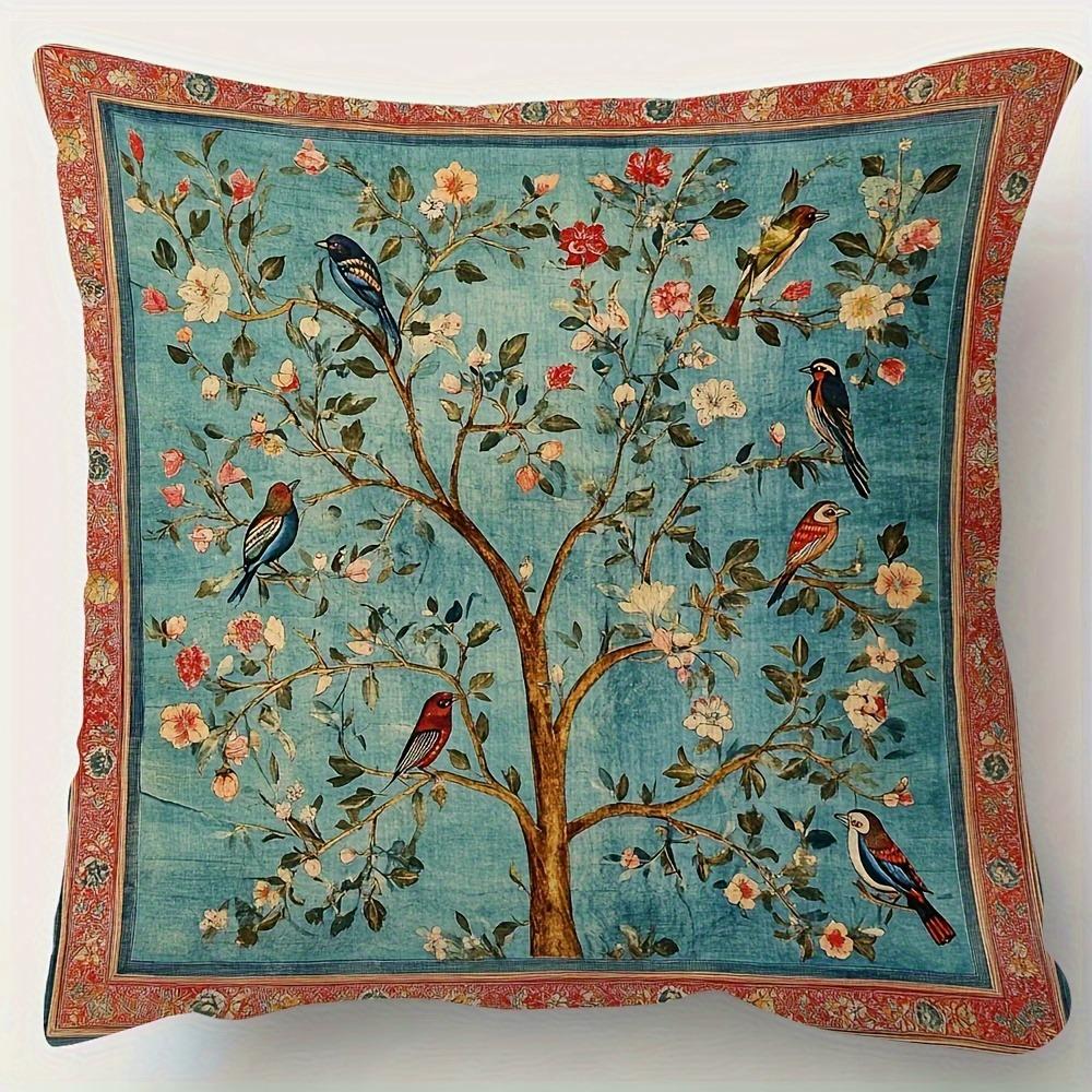 Exquisite Floral and Bird-Printed Pillowcase for a Touch of Nature's Beauty Sofa cushion cover, home decoration, 2D printing