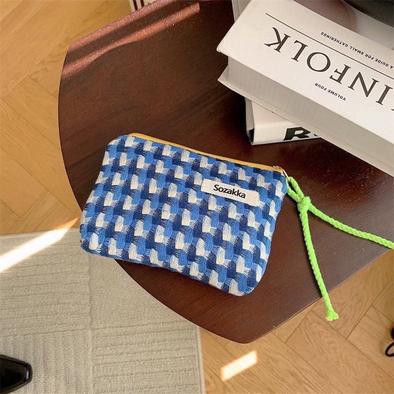 

Coated Stylish Plaid Rope Lipstick Bag Women Makeup Bag Fashion Wallet Portable StyleB