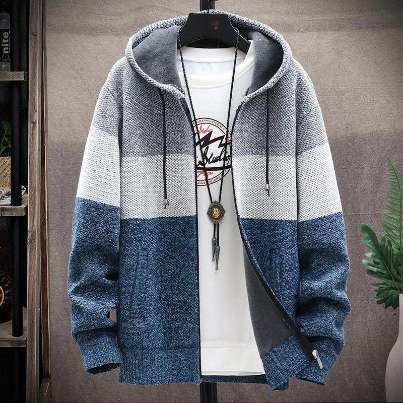 

Autumn and Winter Sweaters for Men with Thick Velvet and Warm Knitted Sweaters for Men, Loose Oversized Casual Jackets, Outerwear for Men XXXL сірий