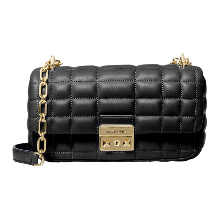 Michael Kors MK Tribeca Plaid Stripe Quilted Chain Shoulder Bag Small Women Shoulder Bag Black 30R4G2RL5L-001 Basic Set (Bag+Dust Bag)