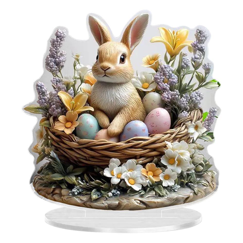 2D Easter Colorful Bunny Ornament Acrylic Desktop Rabbit Decoration Cute Cartoon Bunny Fireplace Bookshelf Home Decor 2025